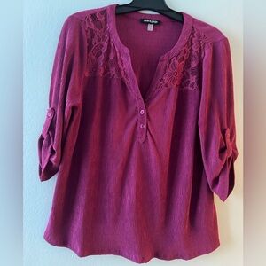 Cerise Lace Accent Blouse